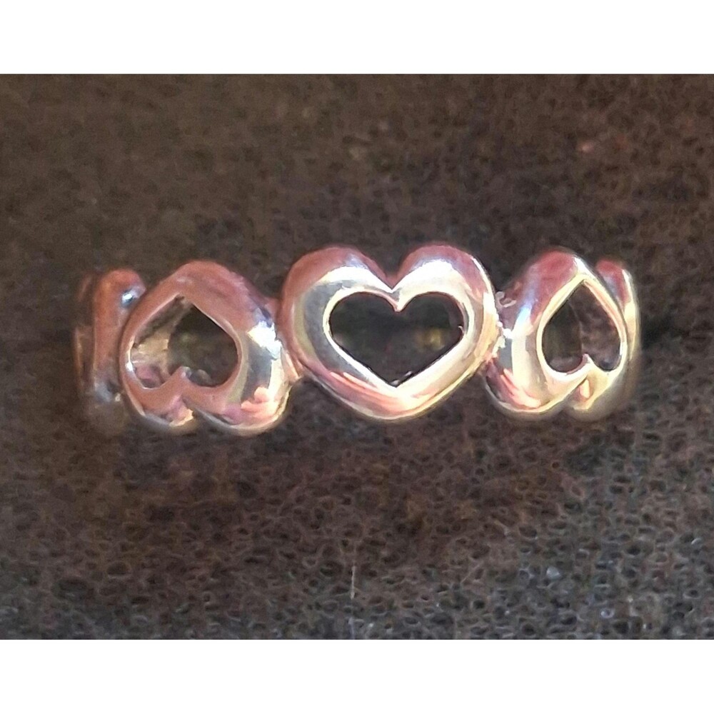 multi open heart sterling silver band ring, vintage. SZ 5.75